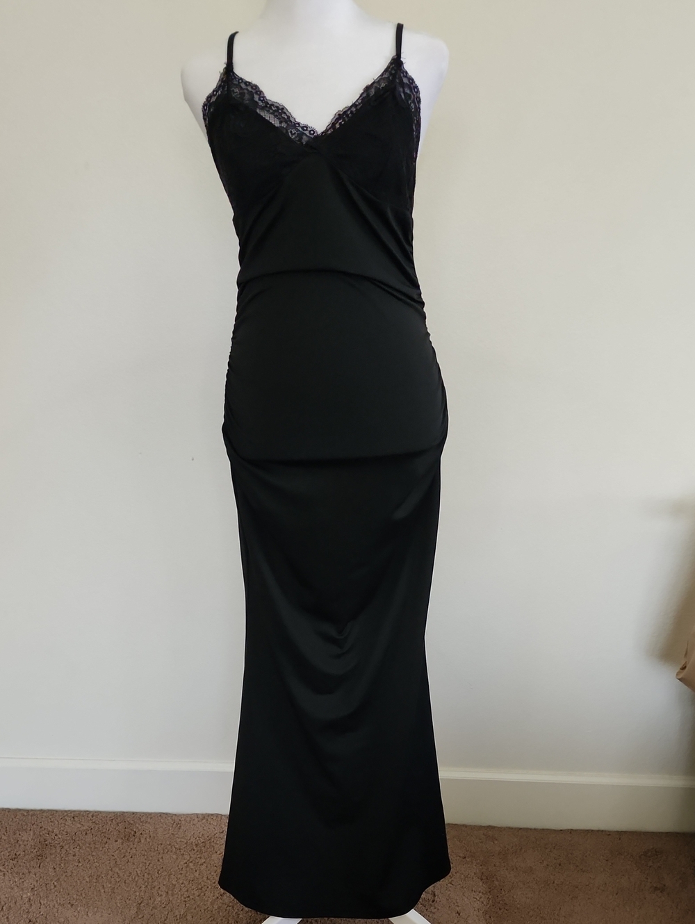 SHEIN Black Lace-Trim Maxi Slip Dress